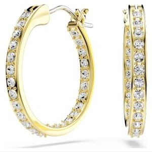 Swarovski Gold Hoop Earrings with Clear Crystal Pavé